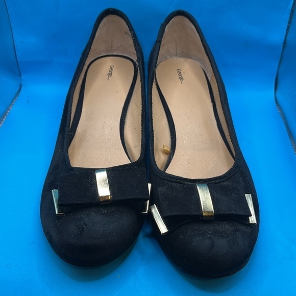 George - women’s faux suede wedge bow shoes, heels black, size 9 - Picture 2 of 7